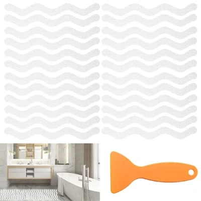 Image of CCLKHY 24 Pcs Non Slip Bathtub Stickers, Wave Shower Transparent Self Adhesive Strips Stickers for Bath Tub, Stairs, Room, Slippery Surfaces