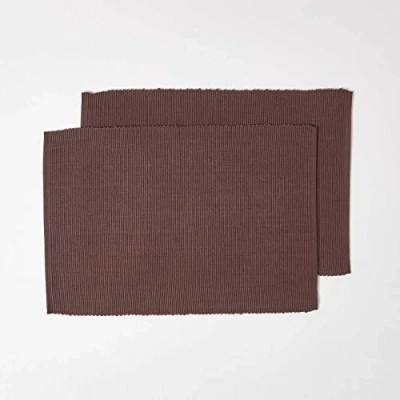 Image of HOMESCAPES Two Placemat Chocolate Brown 100% Ribbed Cotton 12 x 18 Inch (30 45 cm) Easy care Washable at 40 Deg C
