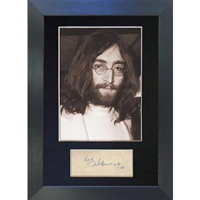Image of JOHN LENNON Beatles Signed Autograph Mounted Photo Reproduction PRINT A4 Rare (297 x 210mm) #254 (Black Frame)