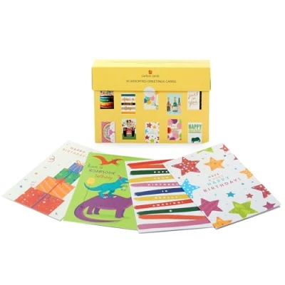 Image of UK Greetings Multipack of 30 Assorted Birthday Cards for Him/Her/Kids Bright Designs Includes Keepsake Box