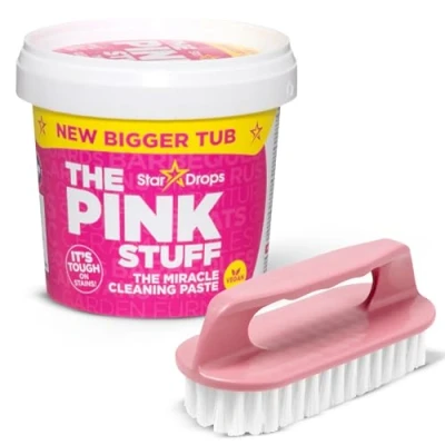 Image of The Pink Stuff Miracle Cleaning Paste + Scrubbing Brush, Multipurpose Cleaner Suitable for Grout, Tiles, Kitchen, Oven, Hob &amp; Bathroom, 850g