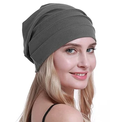 Image of osvyo Cotton Chemo Hats Soft Caps Cancer Headwear for Women Hair Loss Sealed Packaging, Dark Grey, One Size Fits All