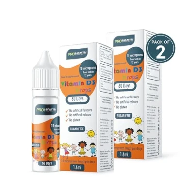 Image of ProHealth Preservative Free Vegan Vitamin D3 Drops for Infants &amp; Children Sugar Free, All Natural, NHS Approved (60 Days Supply, 2 Pack)