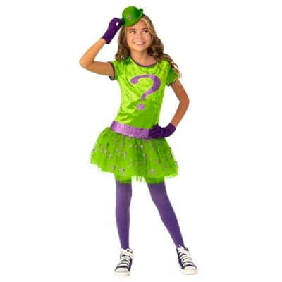 Image of Rubie&#039;s Unisex Kid&#039;s Dc Super Villains Riddler Costume Tutu Dress, Multicolour, 9 12 Years
