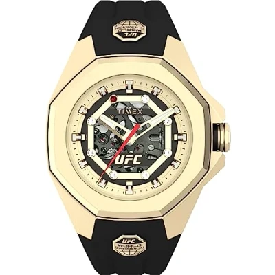 Image of Timex Men&#039;s UFC Mechanical Street 45 mm Watch Black PU Strap Gold Tone Dial Case TW2V86500