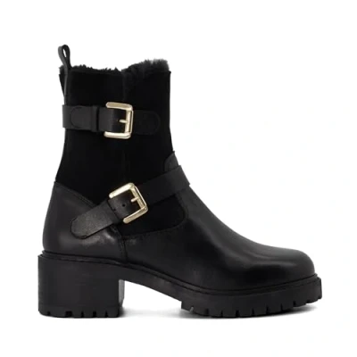 Image of Dune Ladies Perform Faux Fur Lined Biker Boots Size UK 5 Block Heel Black