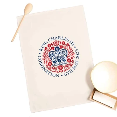 Image of SMARTYPANTS King Charles III Tea Towel Royal Coronation of His Majesty The Crown Monarch Ceremony Celebration Memorabilia Home Decor Kitchen Cloth OFFICIAL (Natural)