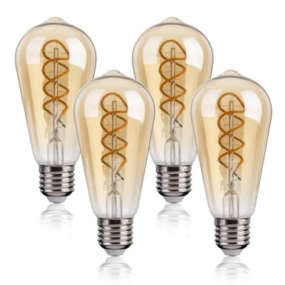 Image of FLSNT E27 Screw Bulb 40W Equivalent, ST58 Retro LED Spiral Filament Vintage Light Bulbs, 4W in Bulb, 250LM Decorative Edison 2200K Warm White, Non Dimmable, Pack of 4