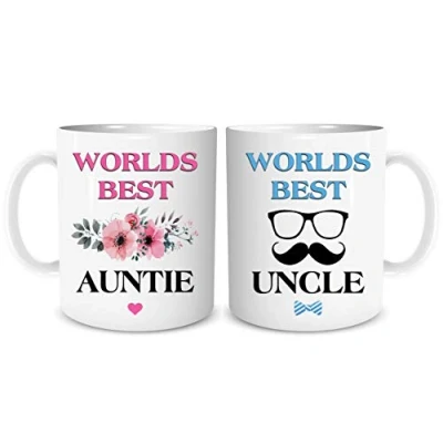 Image of Mug Set Worlds Best Auntie and Uncle Coffee Mugs Christmas Present Gift Cup for Sister Brother from Niece Nephew WSDMUG2131