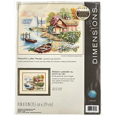 Image of Dimensions Peaceful Lake House, Fabric, Multicolored, 14&quot; x 11&quot;