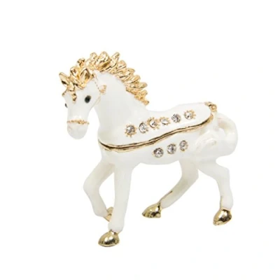 Image of QIFU Cute Mini Horse Shape Trinket Box Hinged with Rich Enamel And Sparkling Rhinestones