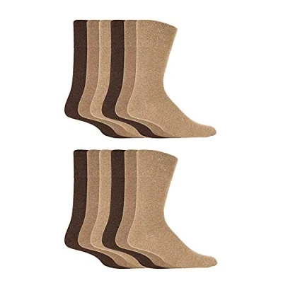 Image of Gentle Grips Men&#039;s Socks Bigfoot Honeycomb Top Cotton Rich Pack of 6, Size 12 14 (Plain Fashion Brown)