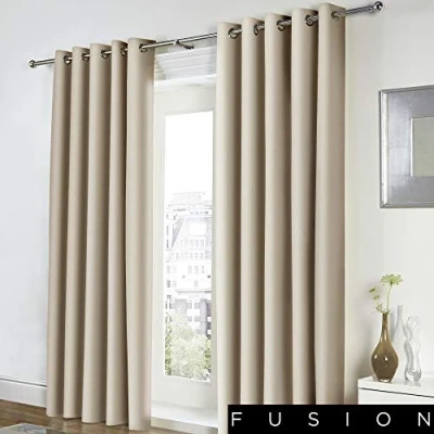 Image of Fusion Freya 100% Cotton Pair of Eyelet Curtains 46&quot; Width x 54&quot; Drop (117 137cm) in Natural