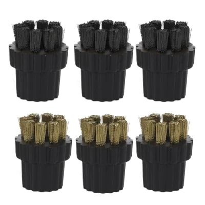 Image of H2O Steam Mop Replacement Brushes (6 Pack) 3 Nylon &amp; Metal Black Uses: Bathroom Cleaner, Kitchen Spot Cleaner Outdoor with H20 HD X5