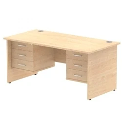 Image of Impulse 1600x800mm Desk Maple Top Panel Leg 2x3 Drawer Fixed Pedestal