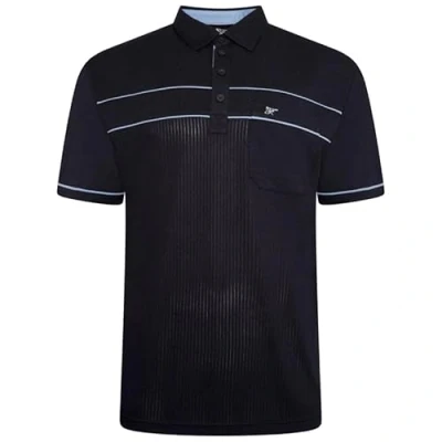 Image of Forge Mens Polo t Shirt Plain Self Stripe Polycotton Lightweight Causal Smart tee top for Big Men UK Navy 4XL