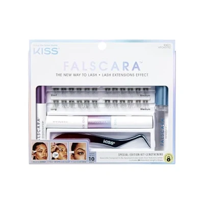 Image of KISS Falscara False Eyelash Special Edition Starter Kit with Overnighter, Bond &amp; Seal, Applicator, Remover, 24 Lengthening Lash Wisps