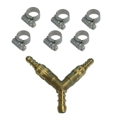 Image of 3 Way Quick Release Gas Hose Splitter Coupling for 8mm Propane/Butane + 6 Clips