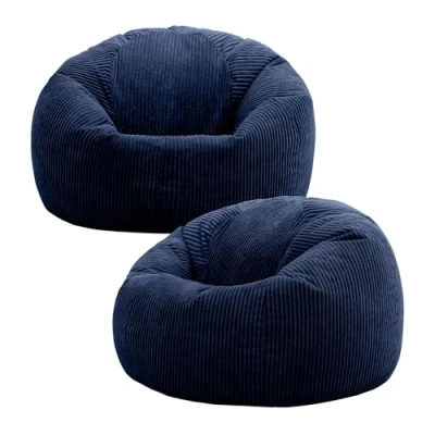 Image of icon Kingston Large Bean Bag, Set of 2, Jumbo Cord Navy Blue, Bag Chair for Adults with Filling Included, Comfortable Lounging All Ages