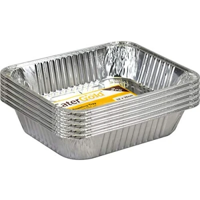 Image of Catergold Aluminium Food Foil Roasting Tray with Lid Container Silver Disposable Reusable Heavy Duty (10Pcs Trays 32x26cm)