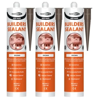 Image of Bond It ULTI MATE Neutral Cure Builders Silicone 3x Brown, 285ml Low Modulus Sealant Premium for High Movement Joints Doors Windows &amp; General Construction