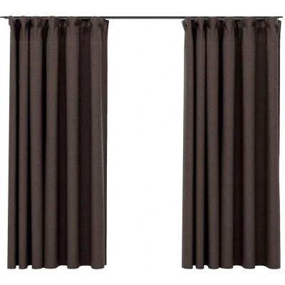 Image of vidaXL Linen Look Blackout Curtains with Hooks 2 pcs Taupe 140x175 cm