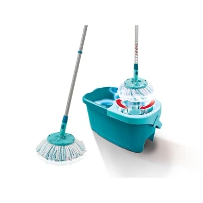 Image of Leifheit Clean Twist Disc Mop Ergo and Bucket, Floor with Moisture Controlled Spin Mop, Easy Steer 360 Joint Microfibre Head, 33cm Wide,