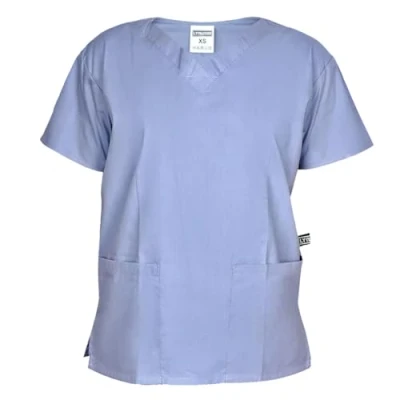 Image of lynwood Medical Uniforms &amp; Scrubs V Neck Scrub Top with Short Sleeves Professional Work Wear Nurses Uniform, Dental, Healthcare Tunics Women 2 Large Pockets Ceil L