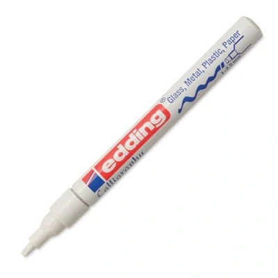 Image of edding 753 gloss paint marker calligraphy white 1 nib 2.5 mm for glass, stone, plastic, paper waterproof, highly opaque bullet journals, hand lettering