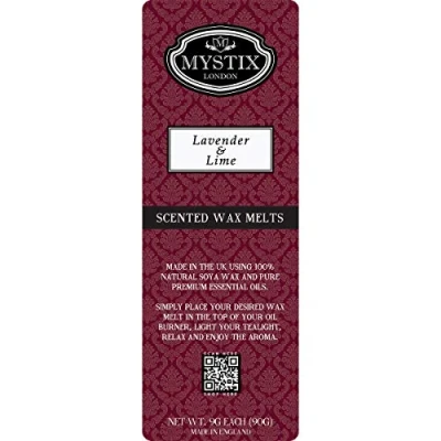 Image of Mystix London Lavender &amp; Lime Wax Melts Clamshell 90g (10 Cubes) 100% Natural SOYA Long Lasting Fragrance for Aromatherapy Soothing Atmosphere