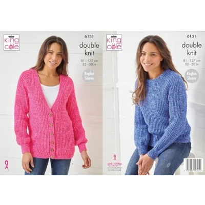 Image of King Cole 6131 Knitting Pattern Womens Raglan Sweater and Jacket in Pricewise Twirly DK