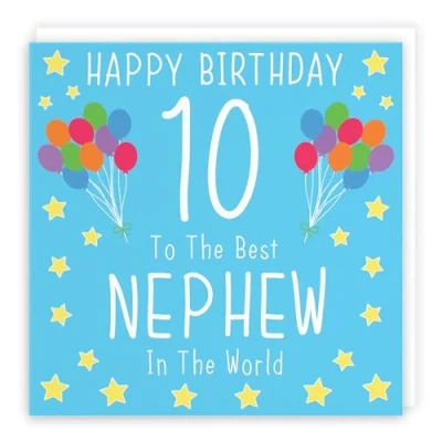 Image of Hunts England Nephew 10th Birthday Card Happy 10 To The Best In World Iconic Collection Fun Colourful