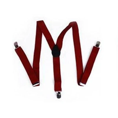 Image of MENS LADIES UNISEX ADJUSTABLE SLIM BRACES TROUSER SUSPENDERS FANCY DRESS CLIP ON (wine red)