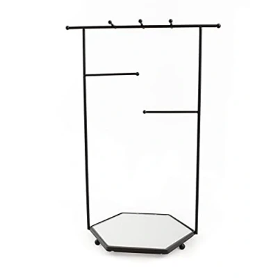 Image of Mango Steam Tabletop Mirror Base Jewellery Tower/Display Stand for Bracelets, Necklaces, Hoop Earrings, Rings (Hexagon, Black)
