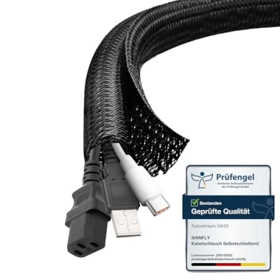 Image of shinfly Cable Tidy Sleeve, 6mm/∅0.24&quot; 3m/9.84ft Self Closing Duct, Black Tidy, Management for Desk, TV, Computer, PC, Protection Dogs, Cats,