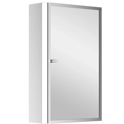 Image of HOMCOM Stainless Steel Wall mounted Bathroom Mirror Cabinet 2 Shelves Storage Unit Furniture w/Single Door (60H x 40L 13D (cm))