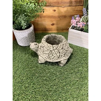 Image of STONE GARDEN TORTOISE LEAF DETAIL PLANTER PLANT POT CONCRETE ORNAMENT