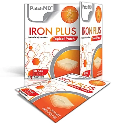 Image of PatchMD Iron PlusTM 30 daily topical patches. 100% natural &amp; cruelty free. No constipation. Allergy filler High absorption more bioavailable. Suitable for sensitive stomachs bariatric.