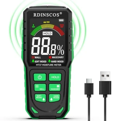 Image of Rechargeable Pinless Moisture Meter Damp for Walls with LCD Colour Display Non Invasive Detector Digital Tester Caravan,Wood,Masonry,Firewood