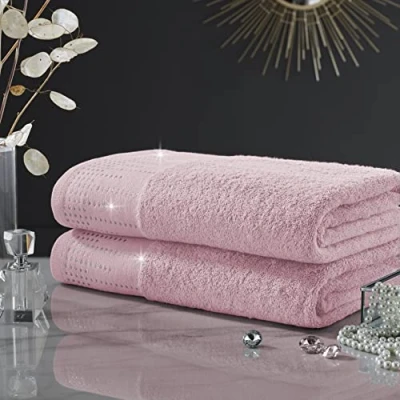 Image of GC GAVENO CAVAILIA Luxury 2PK Abington Towel Set, 100% Cotton Soft &amp; Cosy Bathroom Accessory, Blush Pink, Bath Sheet