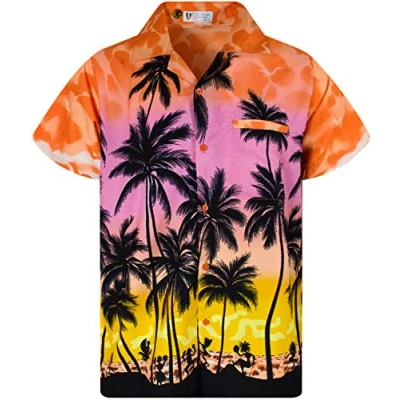 Image of V.H.O. Funky Hawaiian Shirt, Shortsleeve, Beach, Eclectic Orange, M