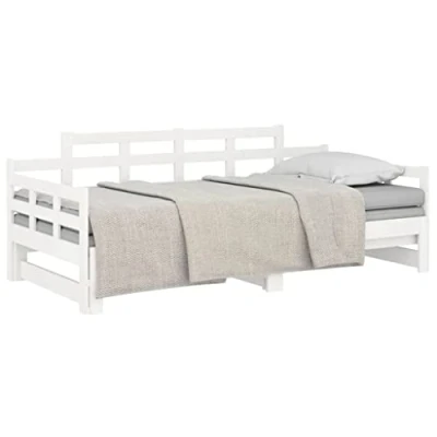 Image of vidaXL Solid Pinewood Pull out Day Bed Multifunctional &amp; Space Saving White Frame for Small Spaces Convertible Sofa