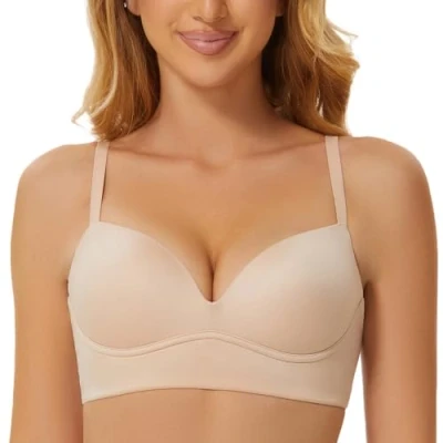 Image of MELENECA Women&#039;s Push Up Bralettes Seamless Padded Wireless Bra with Support and Lift Beige 32A