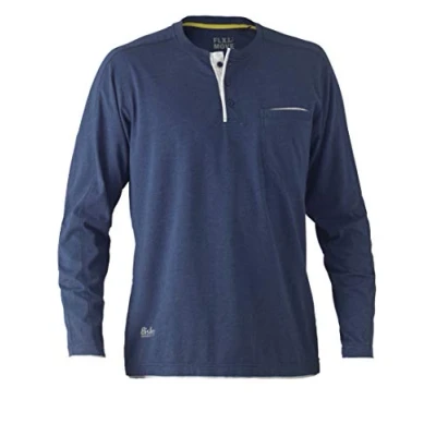Image of Bisley Workwear UKBK6932_BPCT Flex &amp; Move Cotton Henley T Shirt Long Sleeve Blue Marle, M