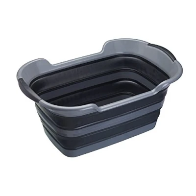 Image of MasterClass Smart Space Large Plastic Collapsible Laundry Basket, 60.5 x 40 28 cm (24&quot; 15.5&quot; 11&quot;) Black / Grey