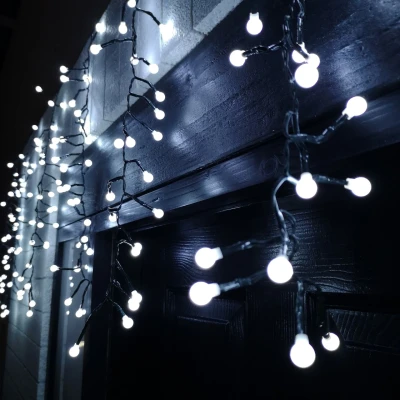 Image of 4.8m Multi Function Frosted White LED Cluster Curtain Lights Christmas Decorations with Timer