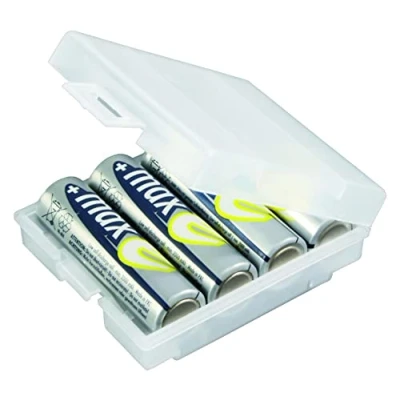 Image of ANSMANN 4 Way Battery Storage Organiser Case For AA/AAA Batteries [Pack of 1] Plastic Holder up to Ideal Storing Full and Empty
