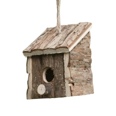 Image of Garden Mile Natural Bird Box Houses 2x Wooden Traditional Hanging Wild House Huts Home Nesting Boxes for Log Cabin Outdoor, Tree, Balcony and Decorations