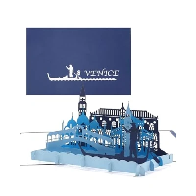Image of Pop Up card &quot;Venice Panorama &amp; Gondola Ride&quot;, 3D greeting as a souvenir, birthday card, travel voucher, invitation to city trip, honeymoon, honeymoon and engagement