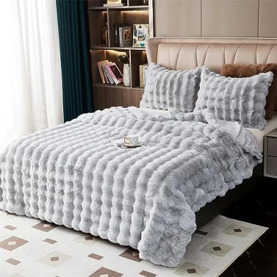 Image of SHANNA Soft Warm Rabbit Plush Fleece Blankets Thick 1000 GSM Throws for Sofa Large Fluffy Versatile Blanket Bed Throw Bedroom, Couch, Travel, Kids, Camping (Light Grey, 180 * 230cm)